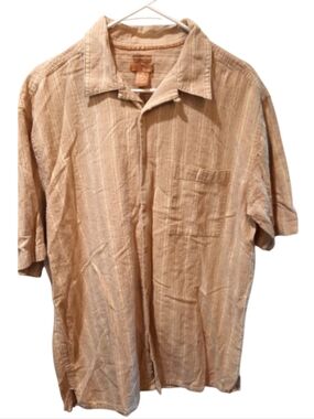 Bruno Shirt Mens XL Tan Linen Blend Striped Button Down Beach Preppy Travel